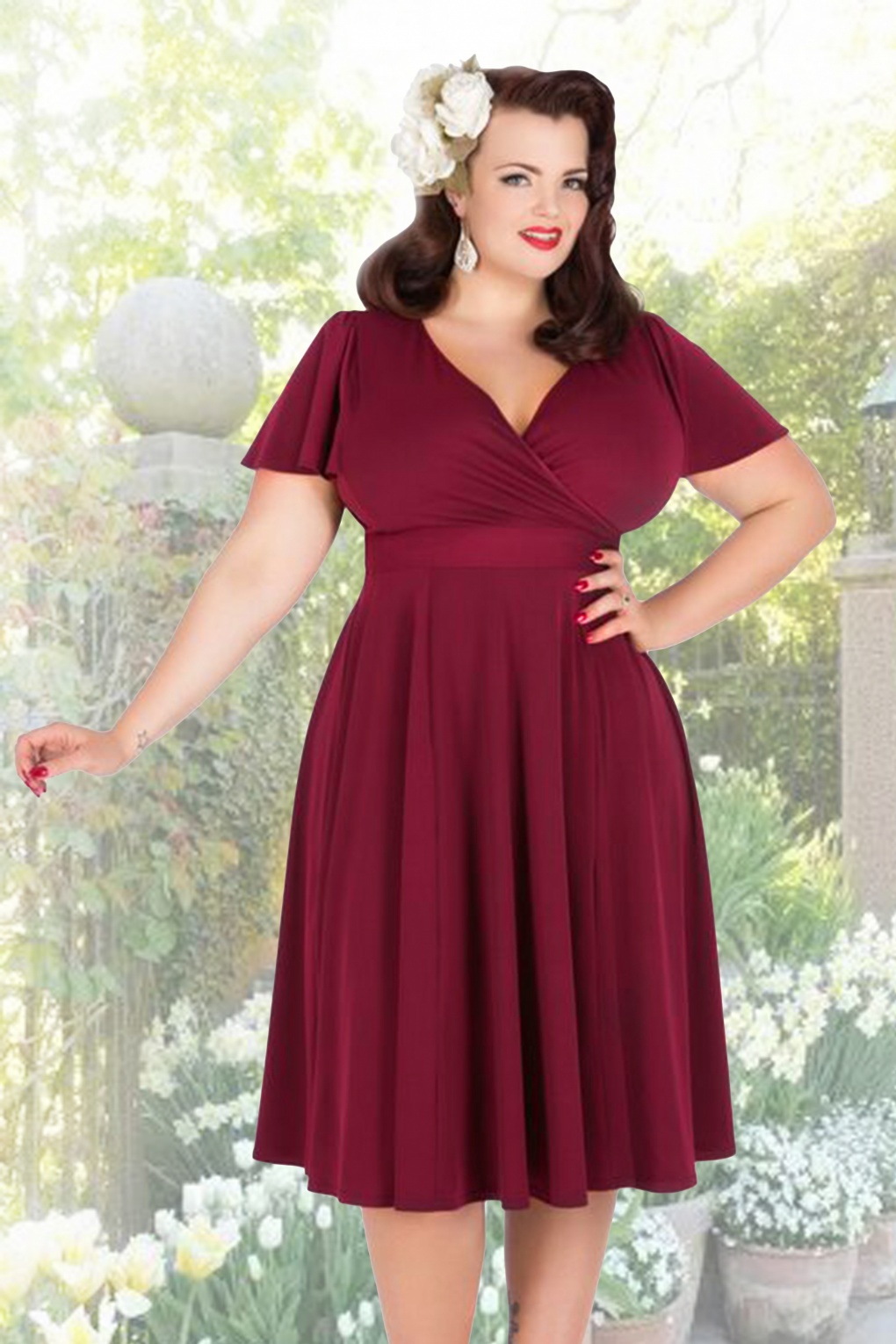 50s Lyra Dress in Burgundy Red