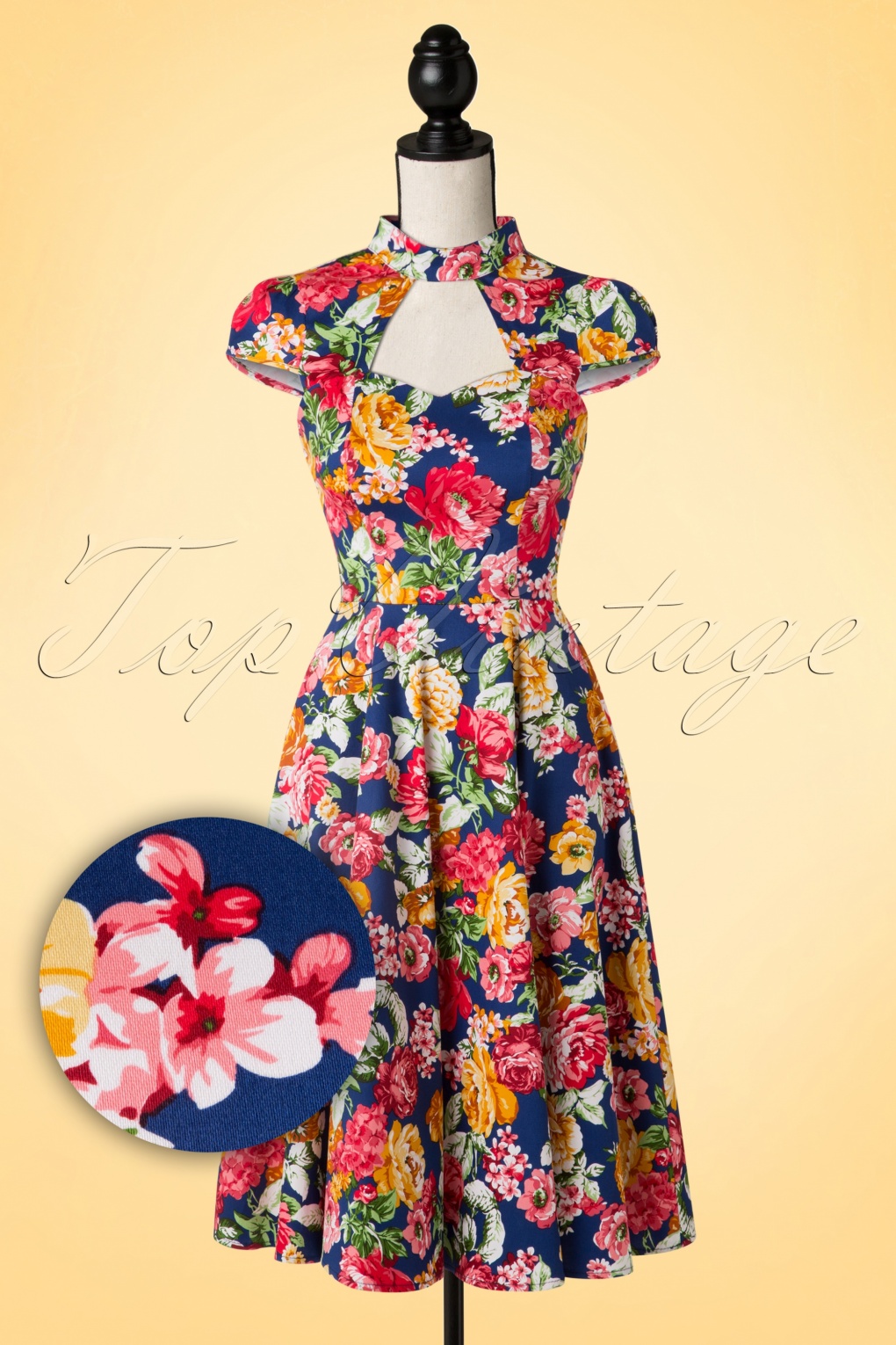 S Muriel Floral Swing Dress In Vintage Blue