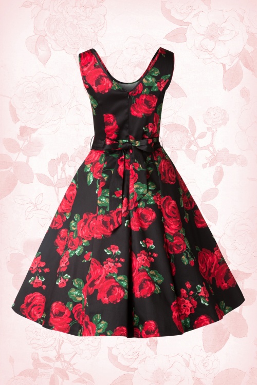 50s Charlotte Red Rose Dress in Black