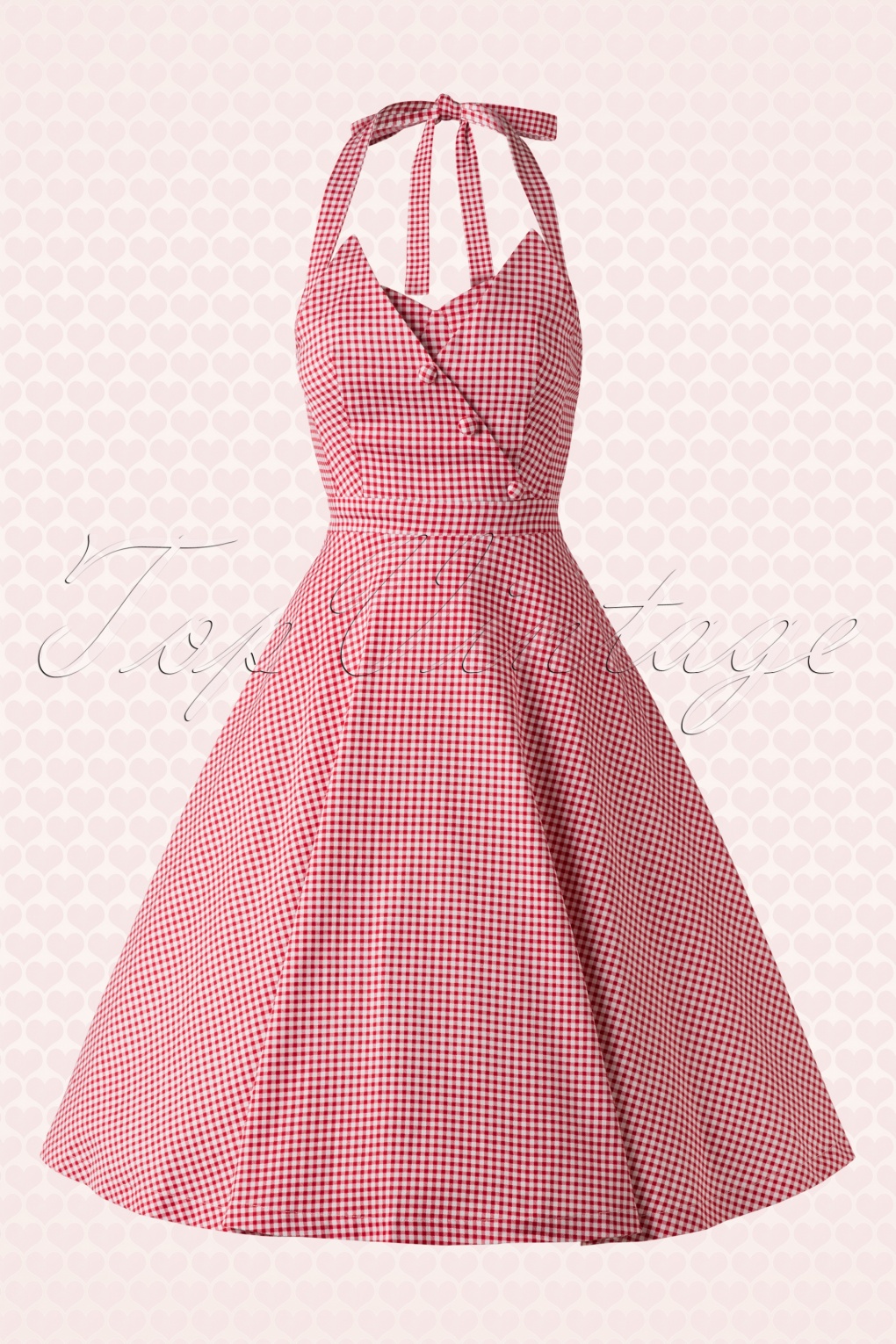 50s Myrtle Halter Swing Dress in Red and White Gingham