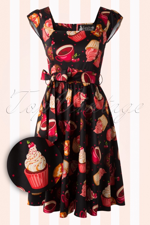 Lady V by Lady Vintage - Cupcake-Swing-Kleid in Schwarz