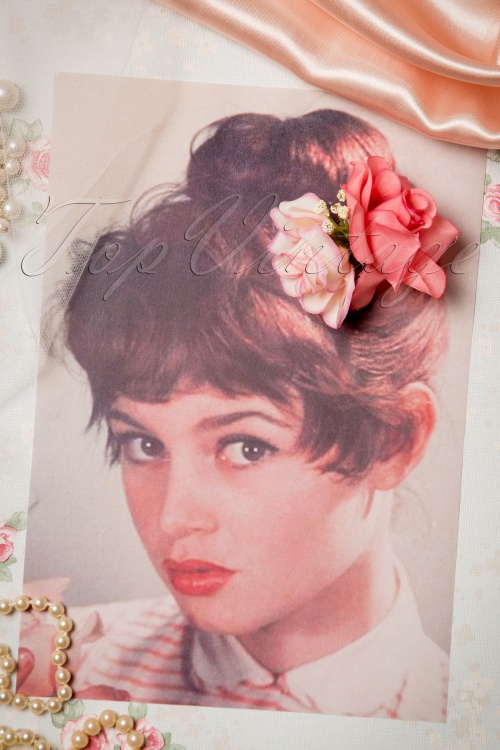 Collectif Clothing - 50s Pin-Up Double Hair Roses Clip Pink 2