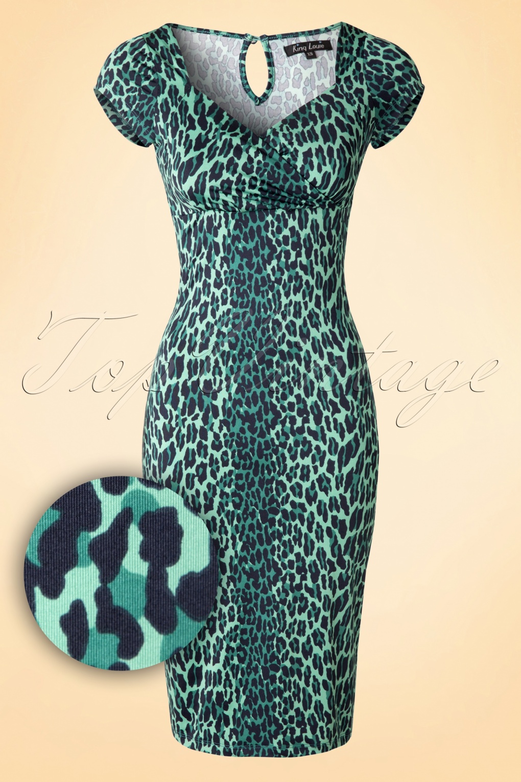 50s Perry Leopard Zoo Pencil Dress in Seagreen