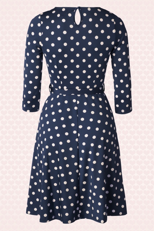 50s Betty Party Polka Dress with 3/4 Sleeves in Ink Blue