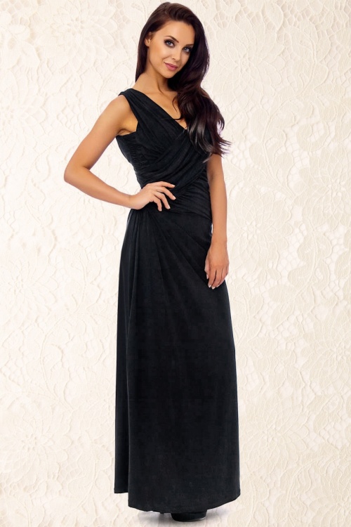 50s Liliana Cross Over Maxi Dress in Black