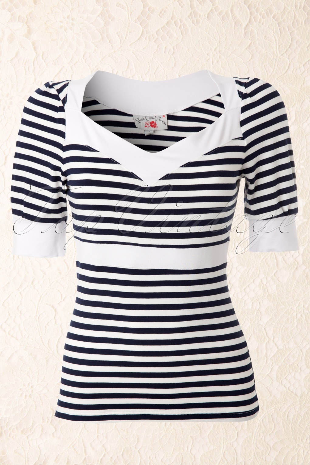 Ashlie Rose Striped Sailor top in Navy White