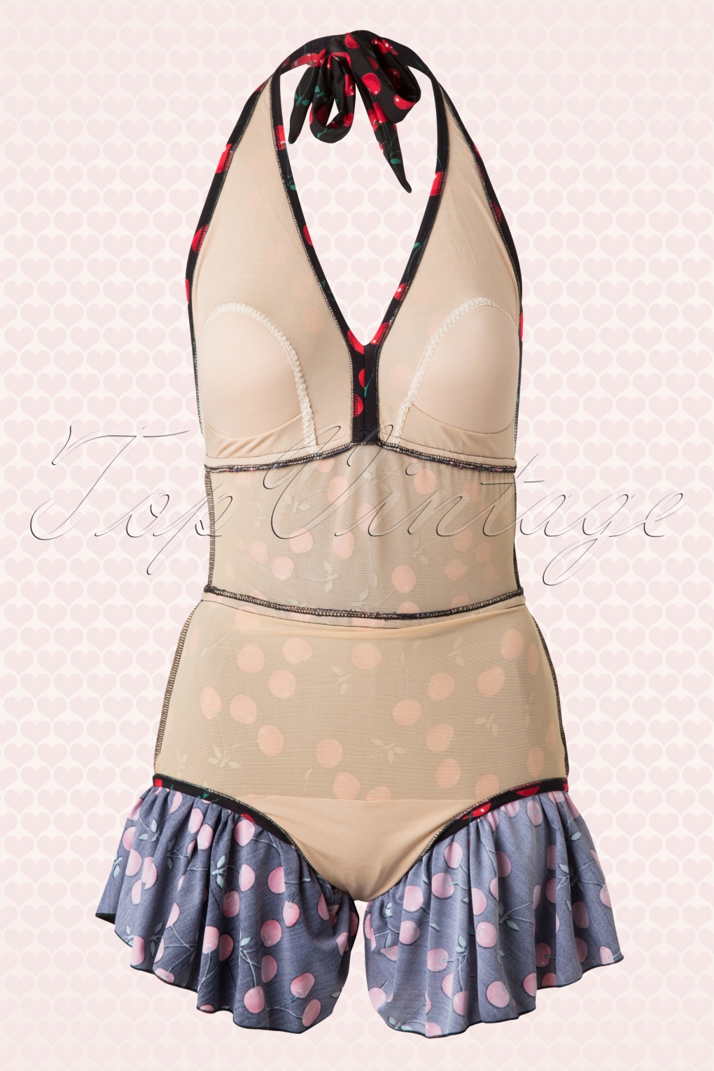 50s Marilyn Cherry Swimdress in Black