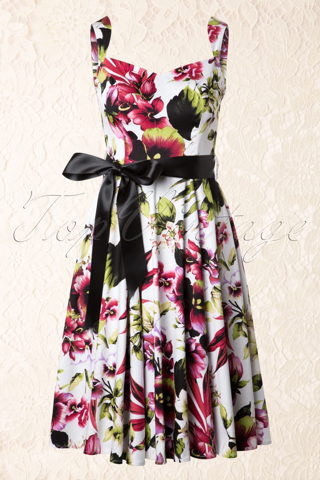50s Summer Pink Floral Swing Dress