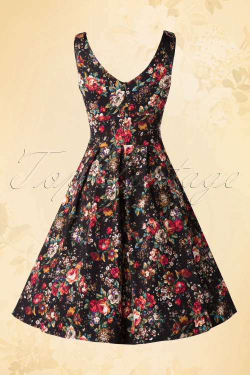 Whispering Ivy - 50s Eleanor Floral Swing Dress in Black 7