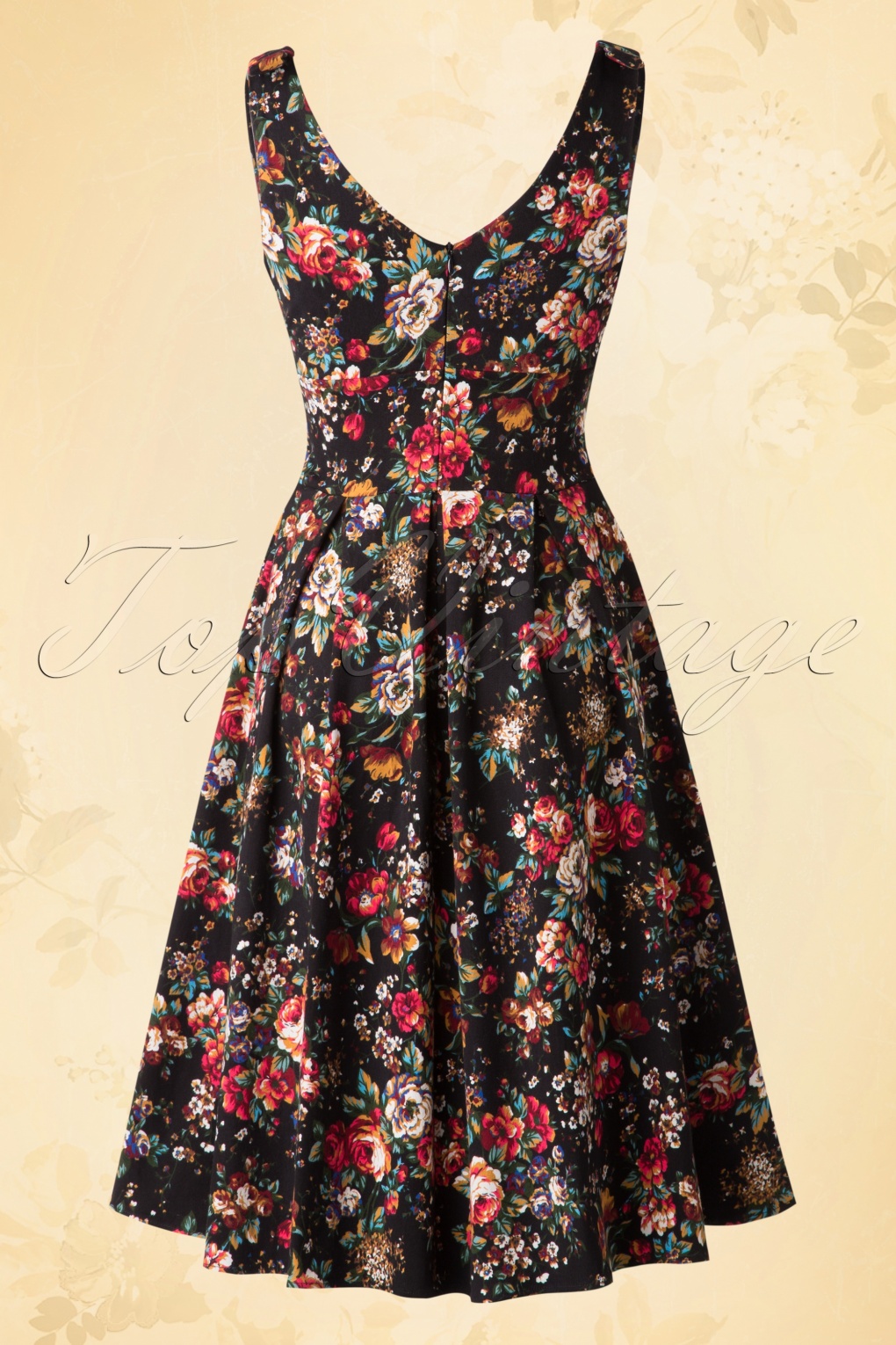 50s Eleanor Floral Swing Dress In Black 7664