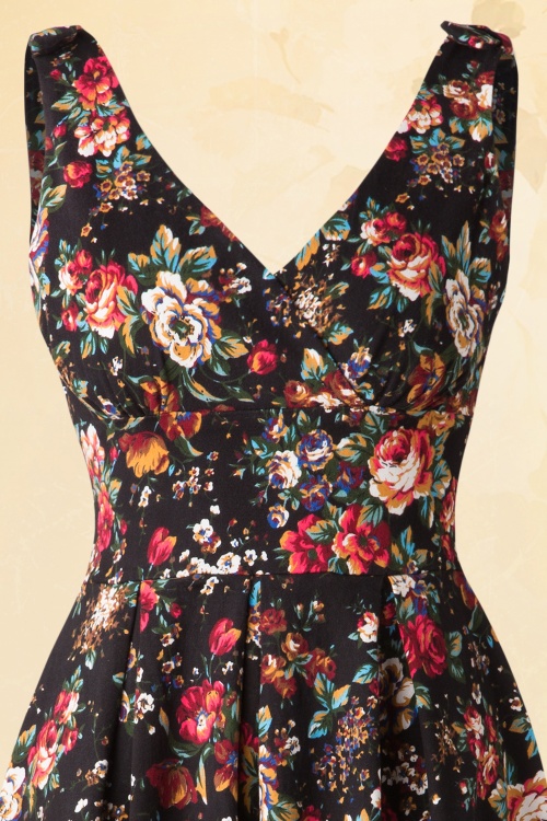 Whispering Ivy - 50s Eleanor Floral Swing Dress in Black 4