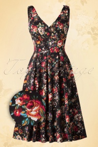 Whispering Ivy - Eleanor Swing-Kleid mit Blumenmuster in Schwarz 2