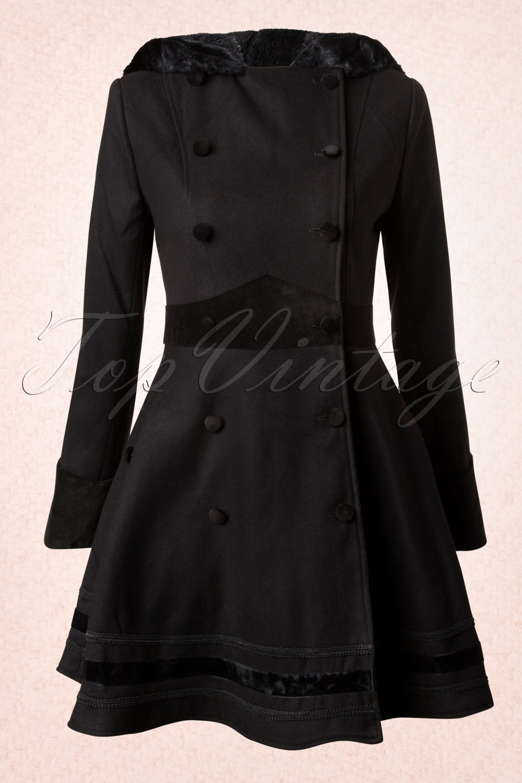 Vintage Mikaela Hooded Winter Swing Coat in Black