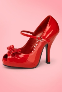 Pinup Couture - 40s Cutiepie Peeptoe Bow Mary Jane Pumps in Red 2