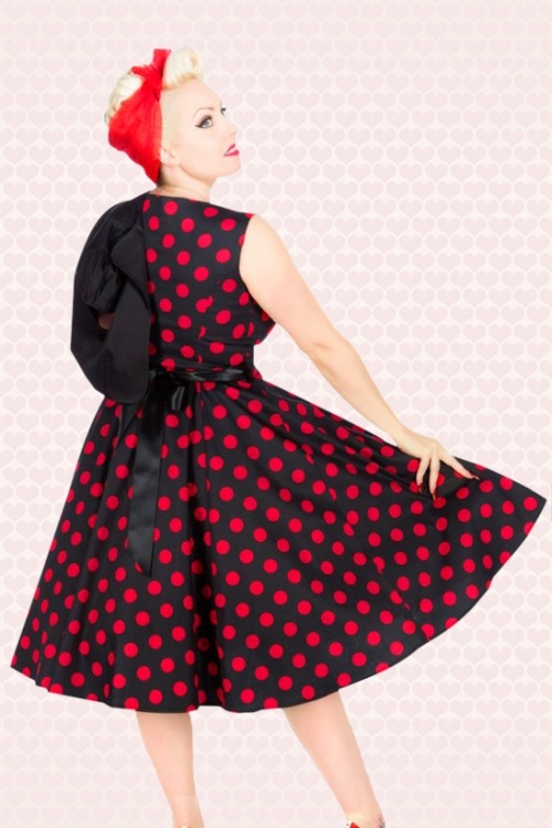 Hearts & Roses - Vivian Polkadot Bolero Swing Dress Années 1950 en Noir et Rouge 11