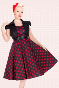 Hearts & Roses - Vivian Polkadot Bolero Swing Dress Années 1950 en Noir et Rouge 10