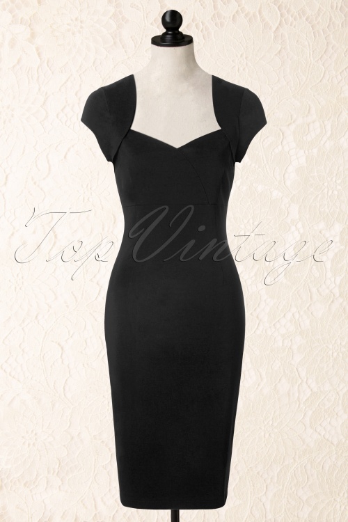 Collectif Clothing - 50s Regina Bengaline Pencil Dress in Black 2