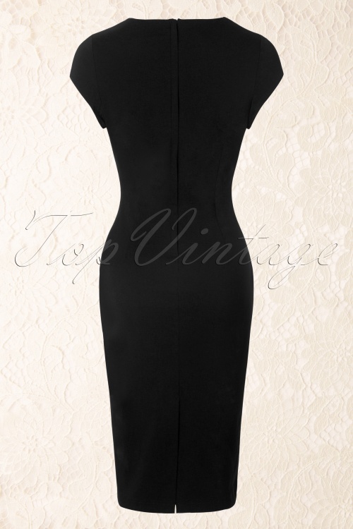 Collectif Clothing - Regina Bengaline Pencil Dress Années 50 en Noir 4