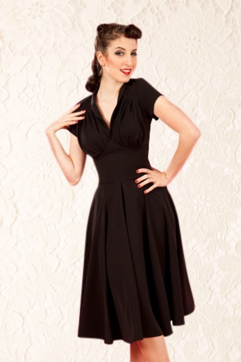 50s Odette black swing dress