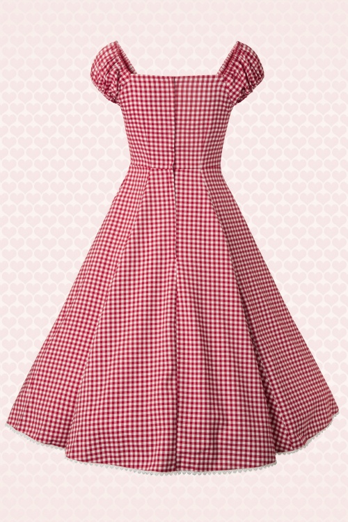 50s Dolores Sweetheart Gingham Swing Dress Red and White