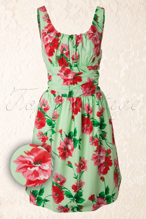 Vixen 50s Vintage Green Red Flowers Dress 105 49 12124 20140110 0005WAV