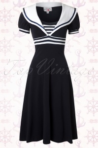 Miss Candyfloss - 50s Carla Striped Sailor Dress in Navy White 3