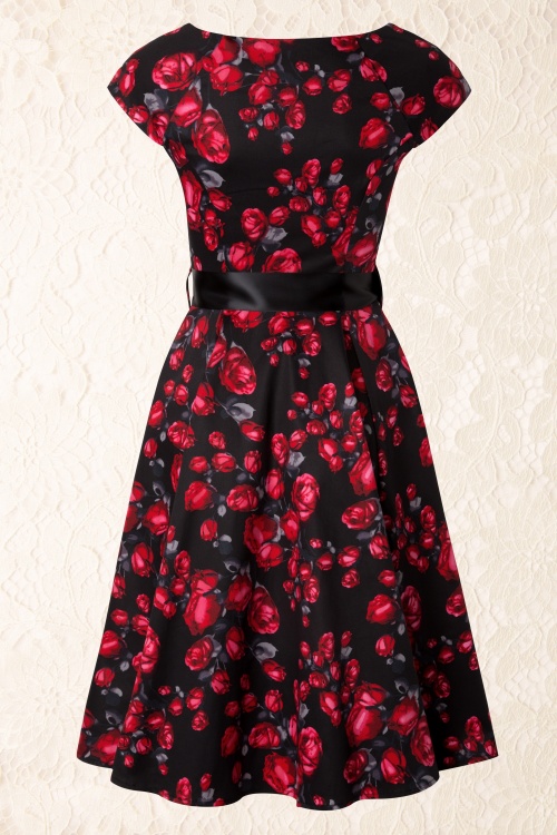 Hearts & Roses - Pretty Rose Swing Dress Années 1950 en Noir 5