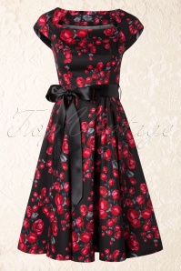Hearts & Roses - 50s Pretty Rose Swing Dress in Black 2