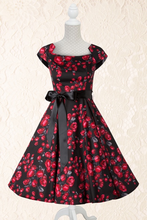 Hearts & Roses - Pretty Rose Swing Dress Années 1950 en Noir 7