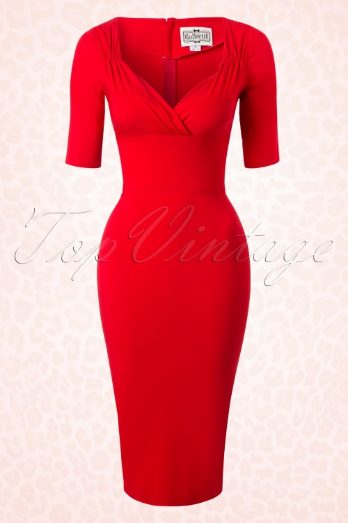 Collectif Clothing - Trixie Doll Pencil Dress Années 50 en Rouge 2
