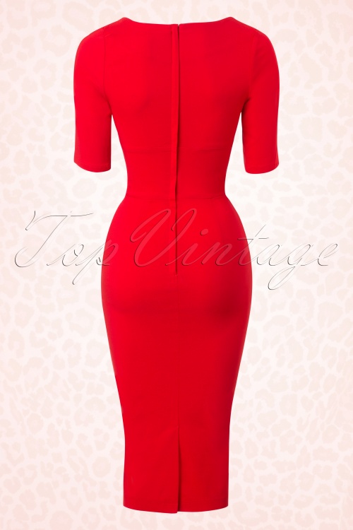 Collectif Clothing - Trixie Doll Pencil Dress Années 50 en Rouge 4