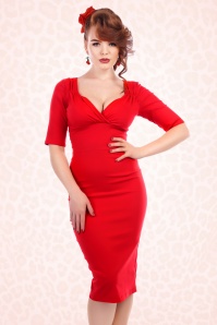 Collectif Clothing - Trixie Doll Pencil Dress Années 50 en Rouge