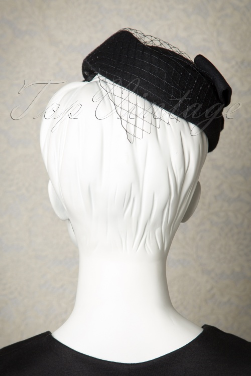 Collectif Clothing - 50s Lucy Bow Hat in Black Wool 3