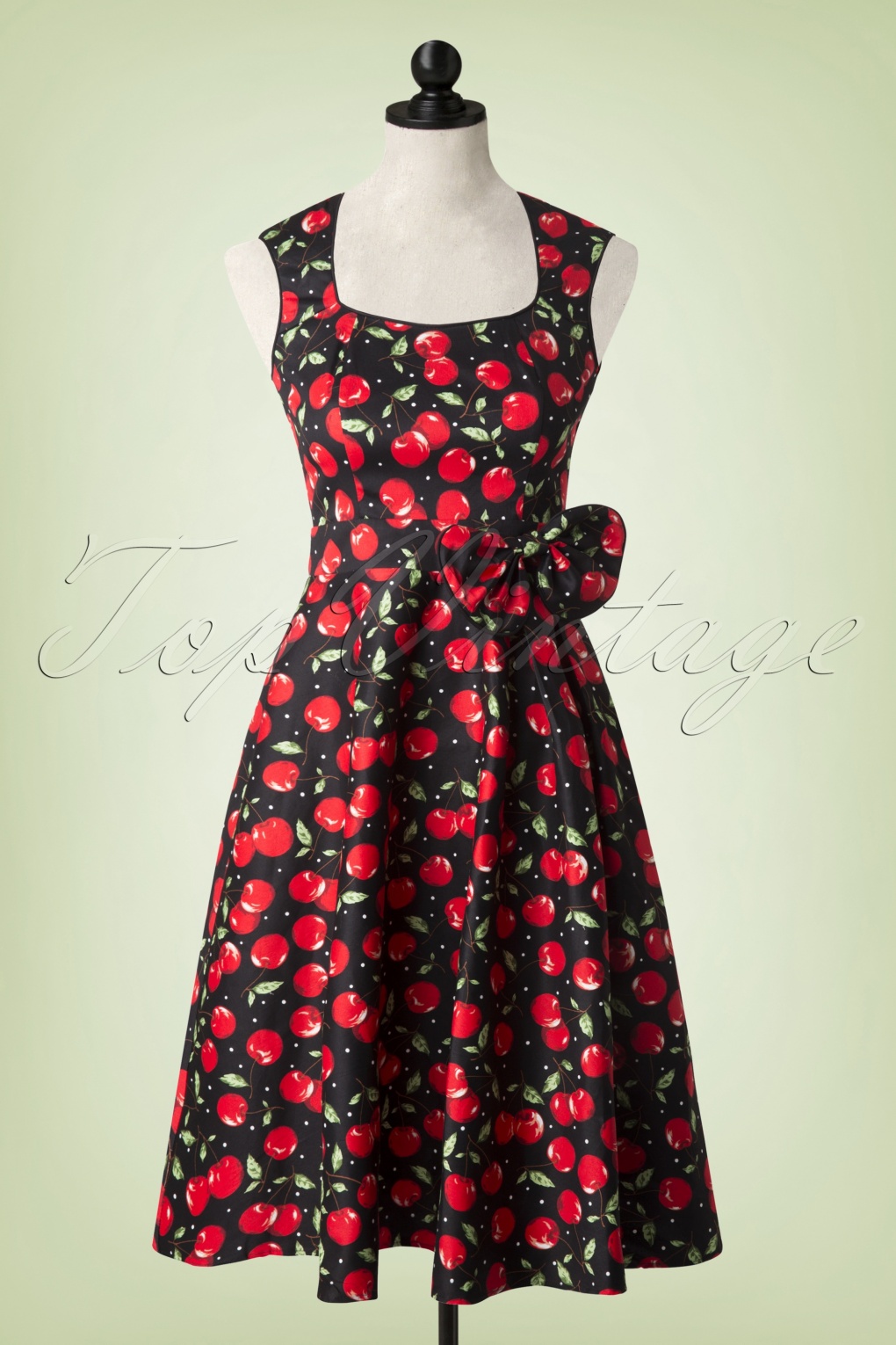 50s Harriet Bow Cherry Dress in Black