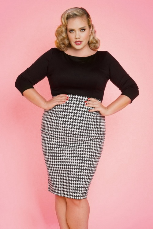 50s Perfect Pencil Skirt In Houndstooth 