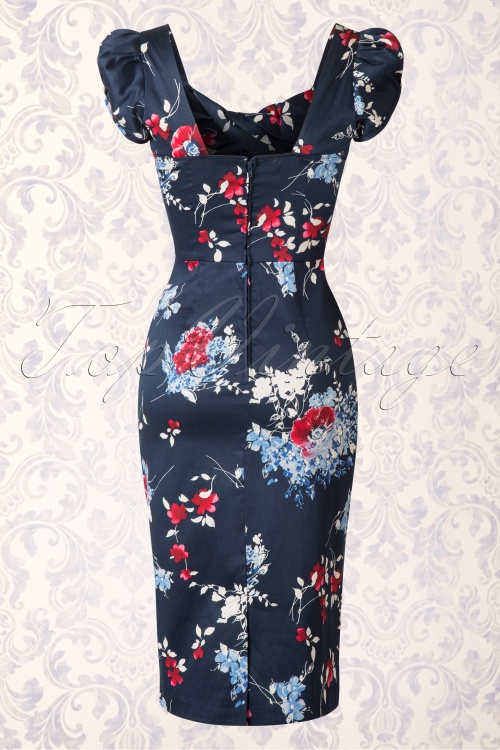 50s Billion Dollar Floral Pencil Dress in Blue