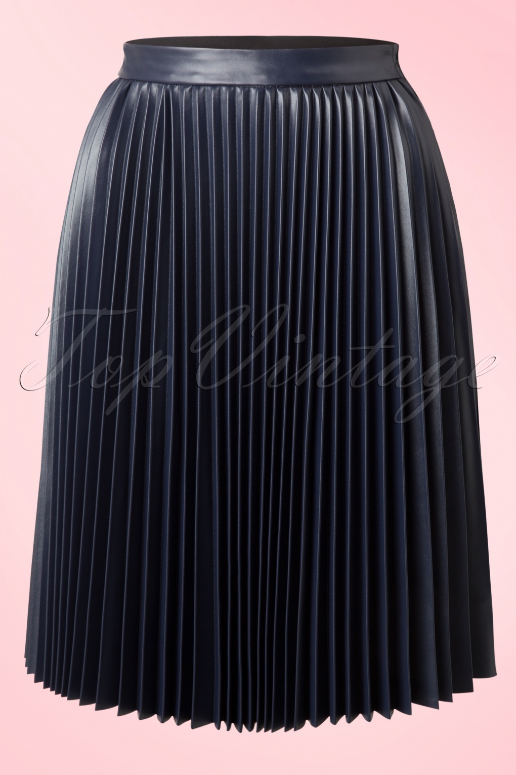 50s Gracie Skirt in Navy Faux Leather