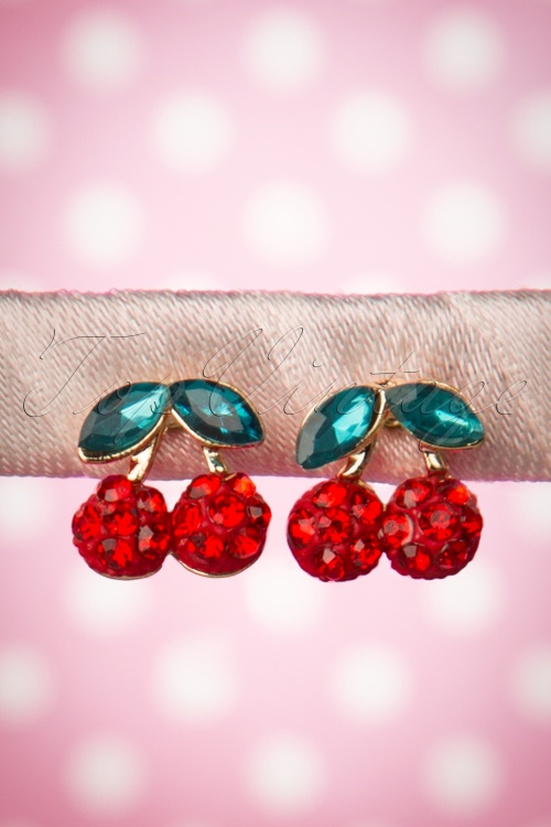 Collectif Clothing - Sweet like Cherries Earrings Années 50 en Rouge