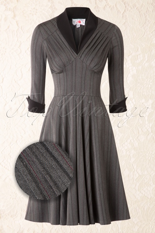 TopVintage Exclusive ~ 50s Vedette Pinstripes Swing Dress in Grey