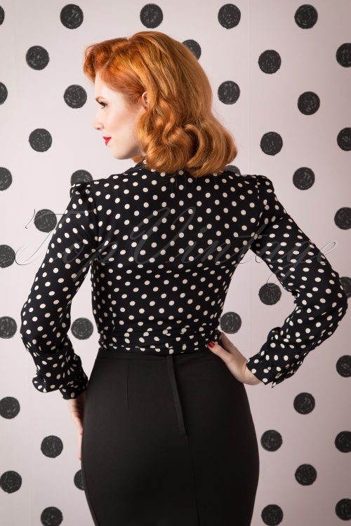 The Seamstress of Bloomsbury - 40s Clarice Short Polkadot Blouse in Black Crepe de Chine 3