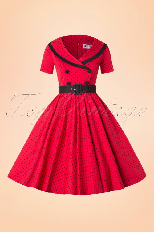 Bunny - Mimi Polkadot Swing Dress Années 50 en Rouge 4