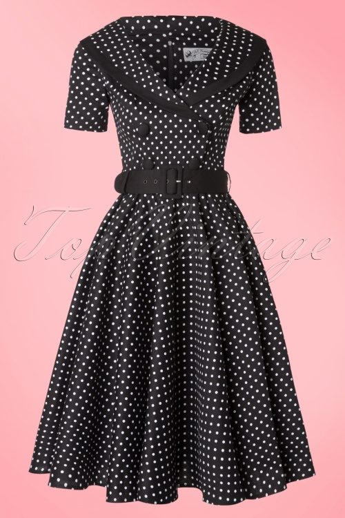 Bunny - 50s Mimi Polkadot Swing Dress in Black 2