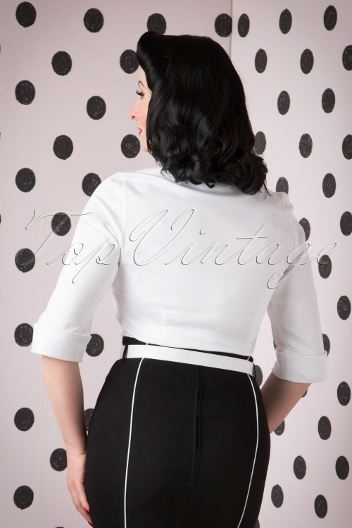 Collectif Clothing - Mona 3/4 Sleeve Blouse Années 1950 en Blanc 4