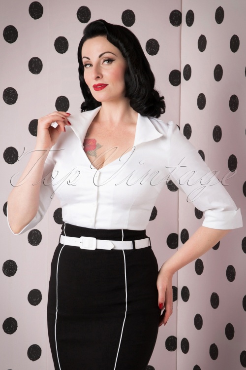 Collectif Clothing - 50s Mona 3/4 Sleeve Blouse in White
