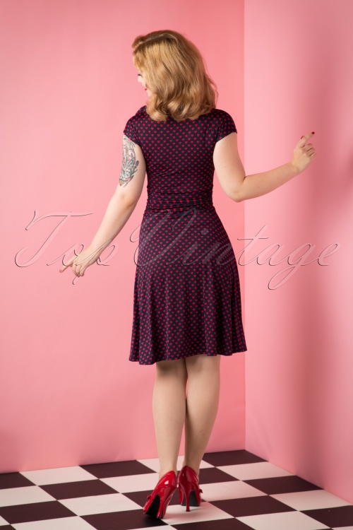 Retrolicious - 50s Bridget Heart Bombshell Dress in Navy and Red 4