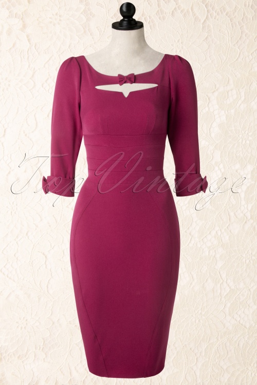 Miss Candyfloss - 50s Sylvana Bow Pencil Dress in Raspberry Pink 4