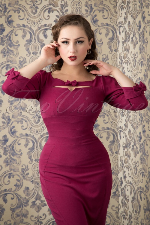 Miss Candyfloss - 50s Sylvana Bow Pencil Dress in Raspberry Pink 2