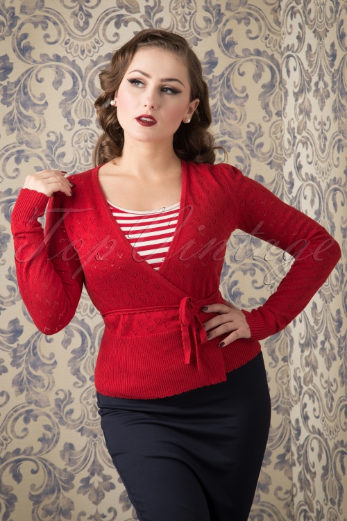 King Louie - 40s Wrap Heart Ajour Top in Red 3