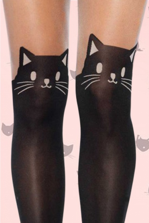 Rouge Royale - 50s Kitty Cat Tights in Black 2
