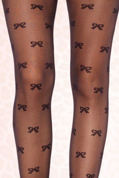 Rouge Royale - 50s Dorie Bow Tights in Black 2